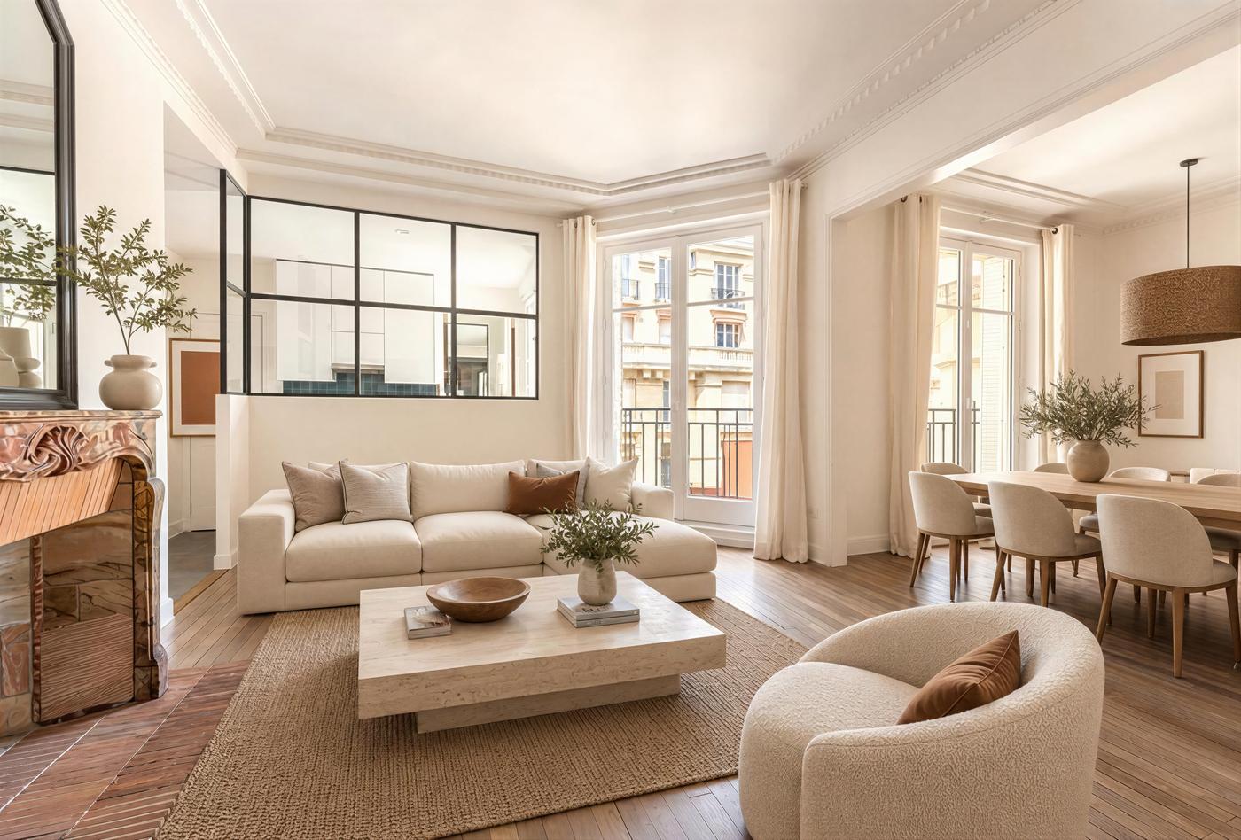 Empty living room to Copenhagen style furnishing