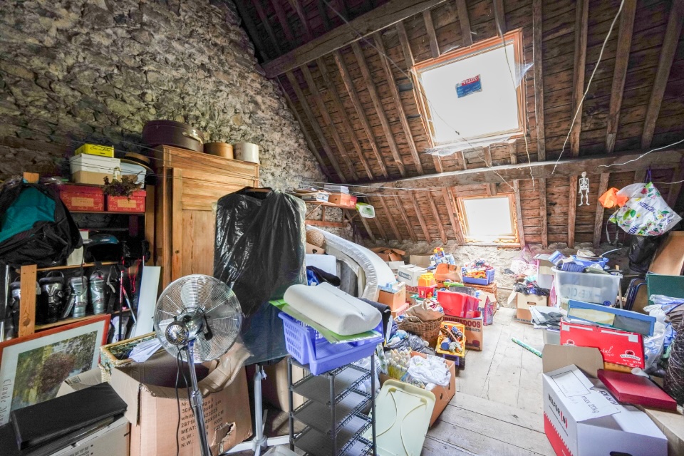 Attic decluttering before/after