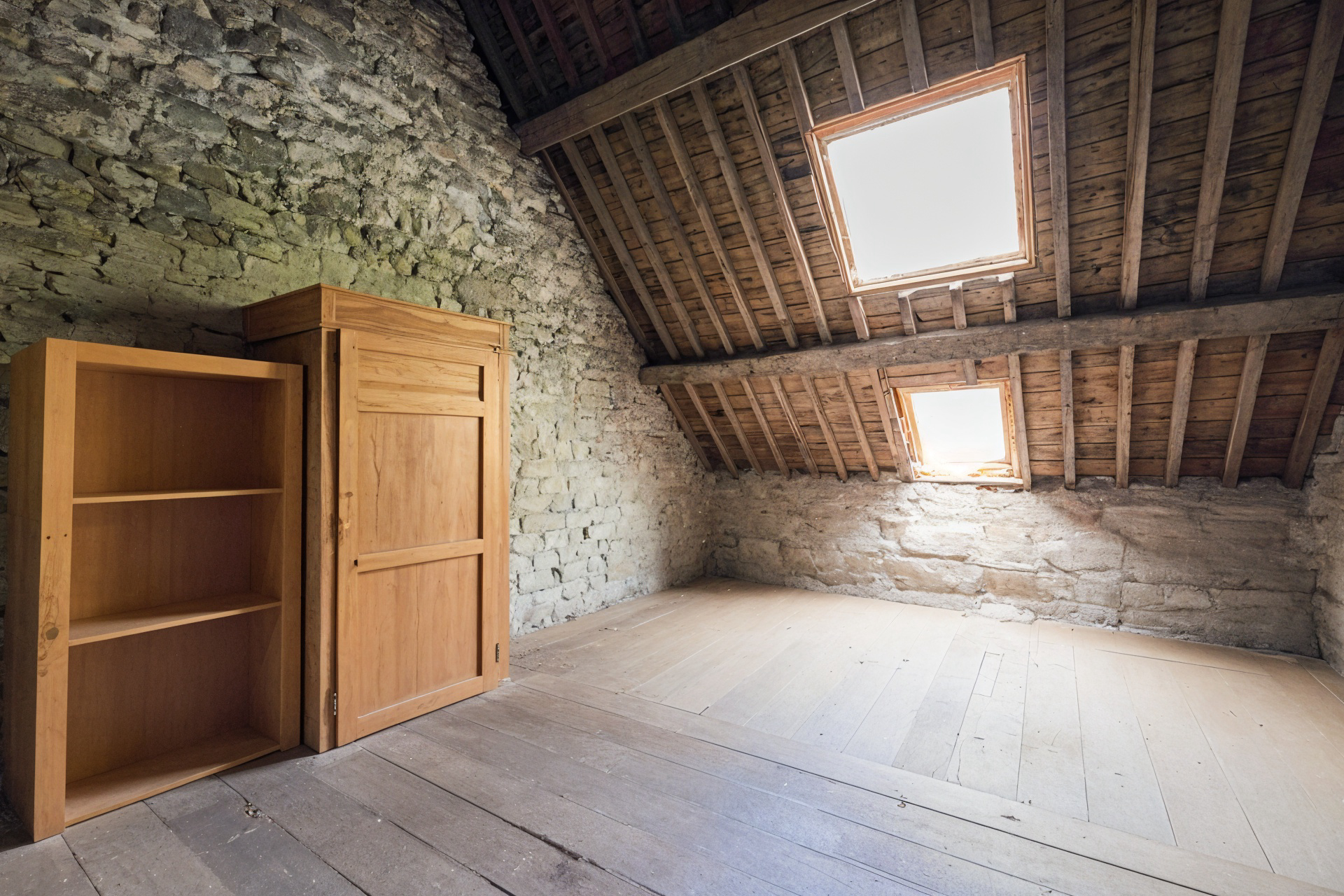 Attic decluttering before/after