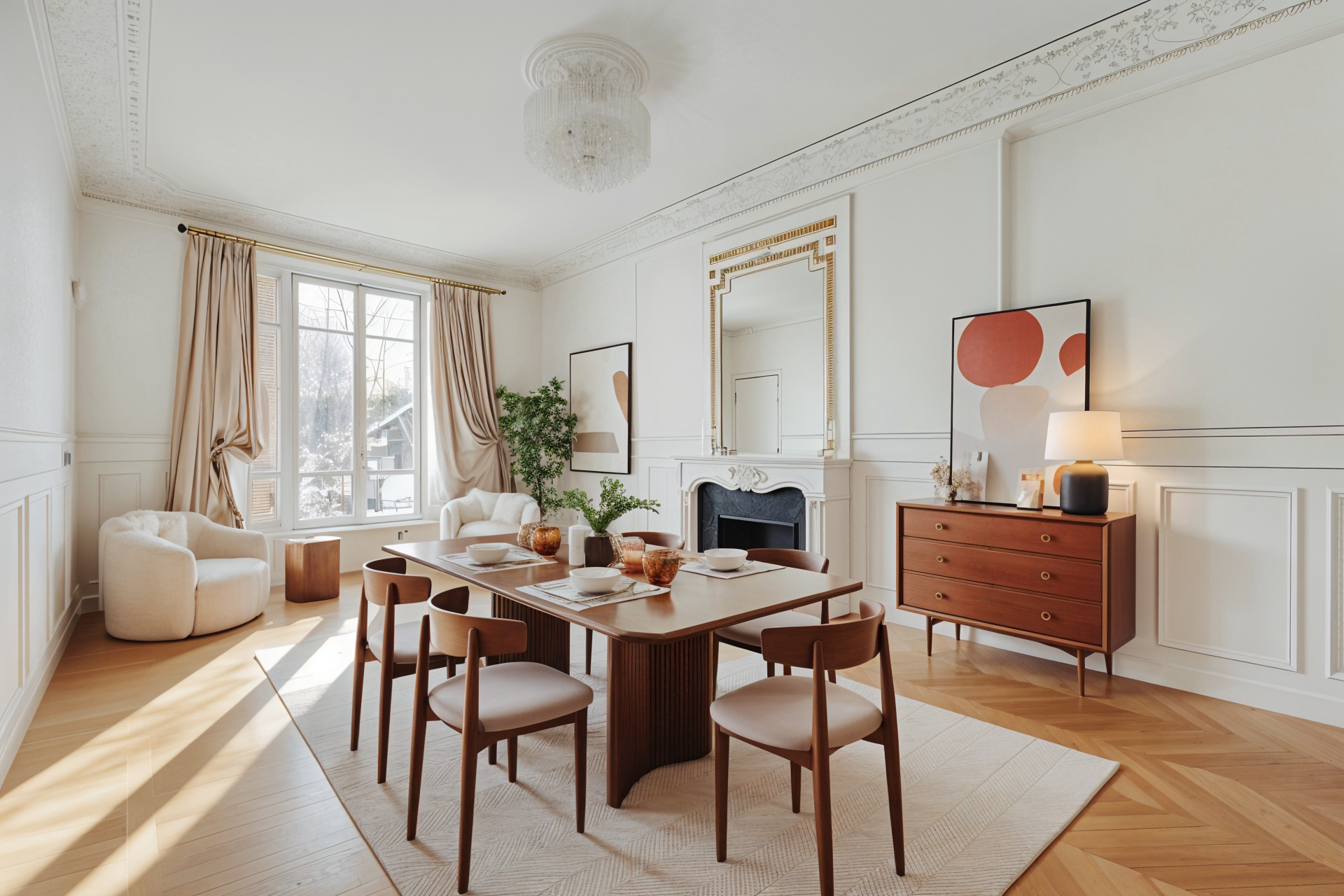 Empty dining room to Copenhagen style furnishing