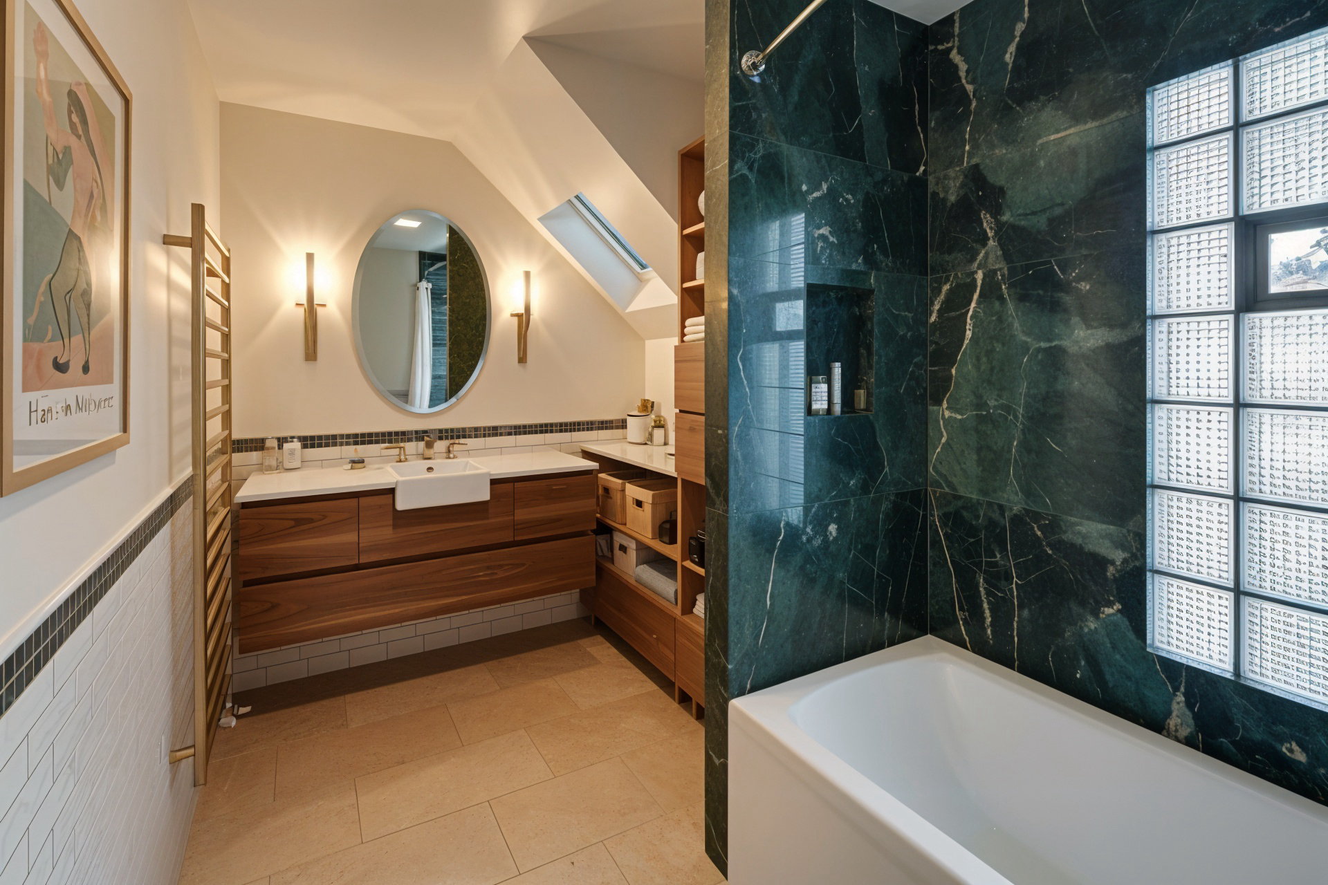 Rénovation salle d'eau basique vers style luxe marbre